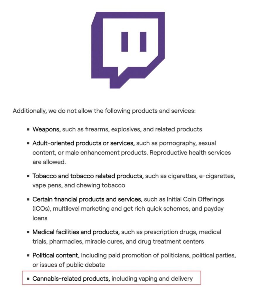 Twitch bans cannabis promotion