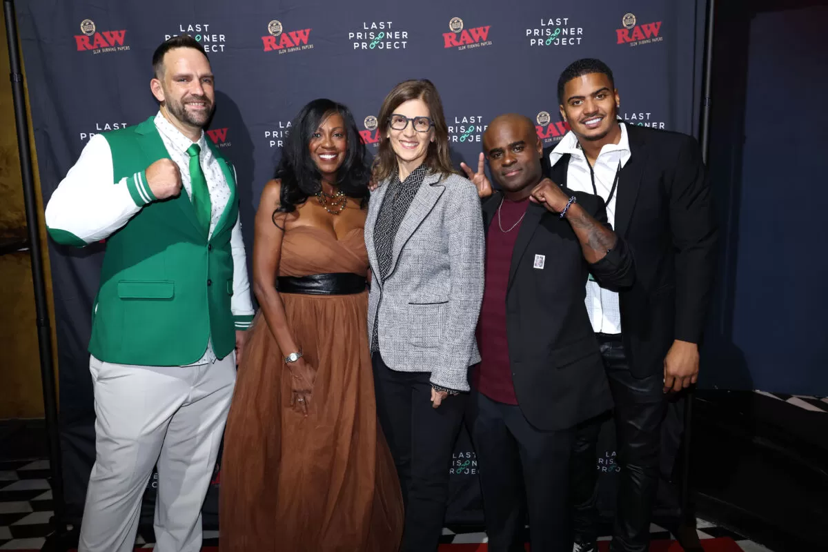 NEW YORK, NEW YORK - SEPTEMBER 24: Jeremy Grove, Stephanie Shepard, guest, Kyle Page, and Dante West attend Last Prisoner Project's Inaugural Journey To Justice Gala at Sony Hall on September 24, 2024 in New York City.  (Photo by Johnny Nunez/Getty Images for Last Prisoner Project)