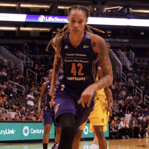 Brittney Griner center for Phoenix Mercury at Talking Stick Resort Arena in Phoenix,AZ USA May 17,2017.